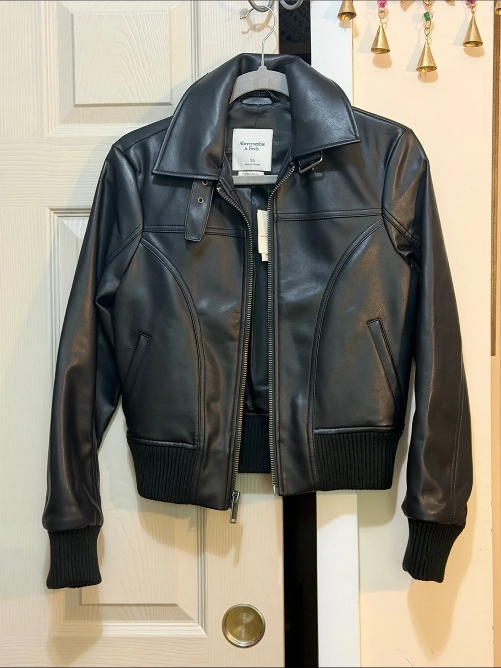 Abercrombie & Fitch Black Faux Leather Bomber Jacket
